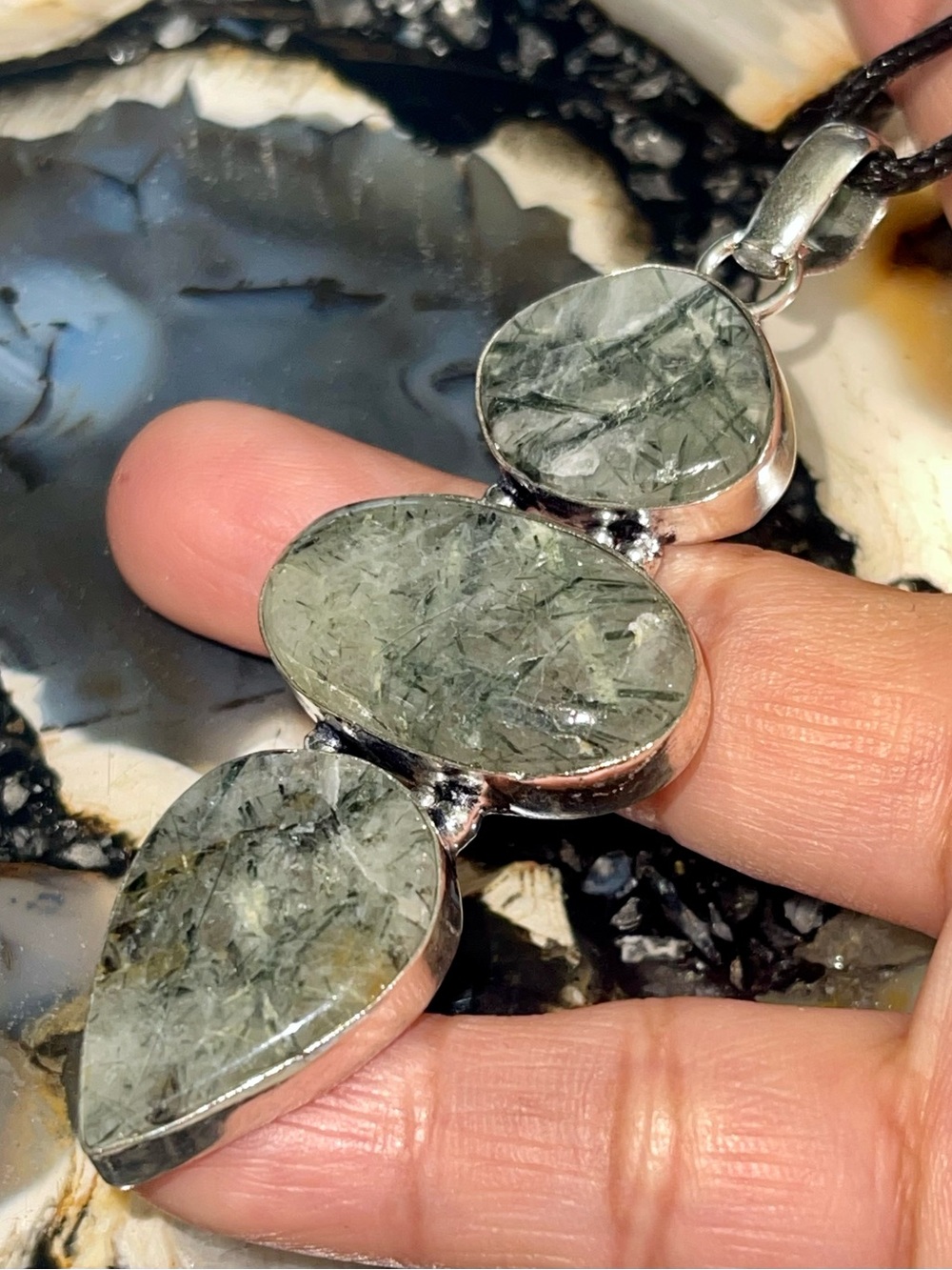 Large “Stone of Dreams” Prehnite Crystal Pendant 3 1/4”